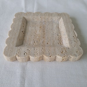 8x8 Travertine Scalloped Tray, Catchall Tray, Square Tray, Entryway Catcher, Jewelry Plate, Necklace Parfume Organizer, Bathroom Decor image 6