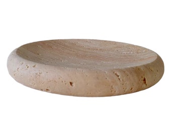 12" Travertine Catchall-Travertine Serving Platter-Curved Fruit Tray-Round Tray-Circular Tray-Natural Stone-Free Shipping
