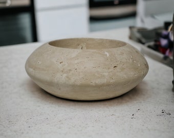 10インチ トラバーチン ボウル - トラバーチン サービング ボウル - トラバーチン カーブ ボウル - トラバーチン フルーツ ボウル - ハンドメイド - 天然石 - 送料無料