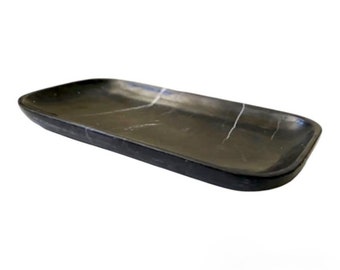 12"x6" Black Marble Rectangle Platter - Marble Nuts Plate - Marble Oval Tray - Fruit Plate - Catchall Plate - Natural Stone - Free Shipping