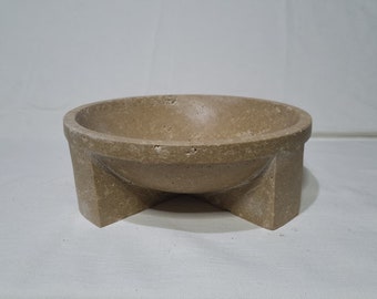 12" Brown travertine serving bowl-dark travertine pedestal bowl-travertine curved bowl-travertine fruit bowl-natural stone-free shipping