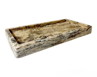 12"x6" Travertine Tray, Catchall Tray, Rectangle Tray, Entryway Catcher, Jewelry Plate, Necklace Parfume Organizer, Bathroom Decor