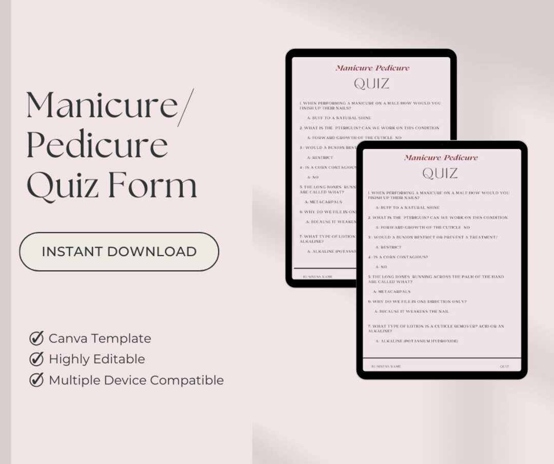 Manicure &amp; Pedicure Exam Instant Download - Etsy