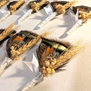 Natural Wild Turkey and Pheasant Feather Groomsmen Boutonniere
