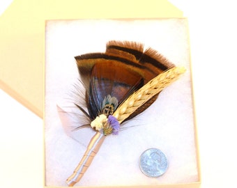 Groomsmen Natural Wild Feather Boutonniere