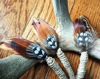 Wild Pheasant and Mearn's Quail Feather Groomsmen Boutonniere or Lapel