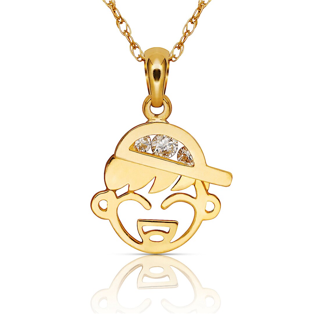 14K Solid Yellow/white Gold Boy Pendant Charms With Cubic Zirconia Etsy