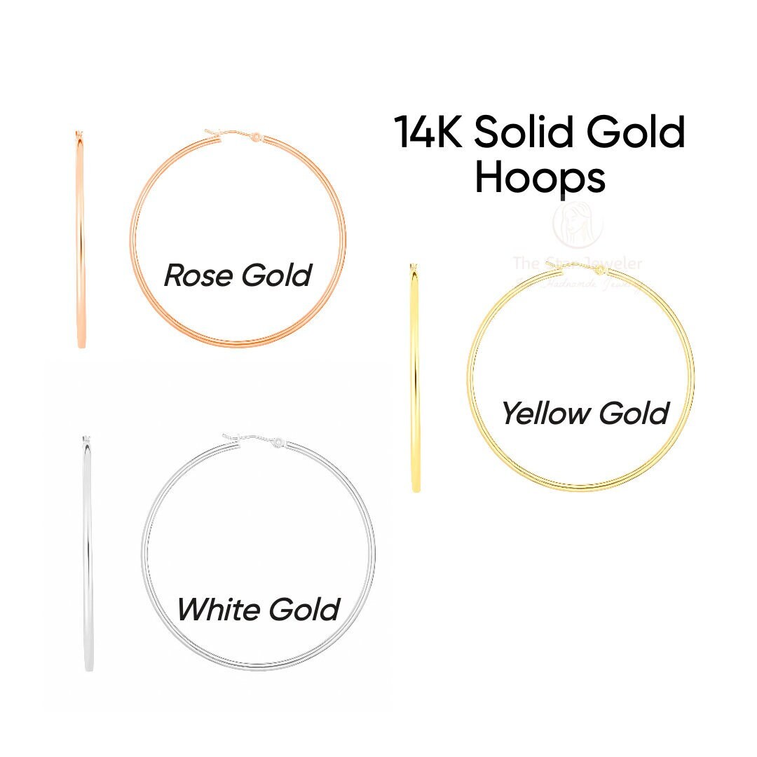 14K Solid Gold Hoop Earrings Rose Gold Hoop Earrings Yellow Etsy