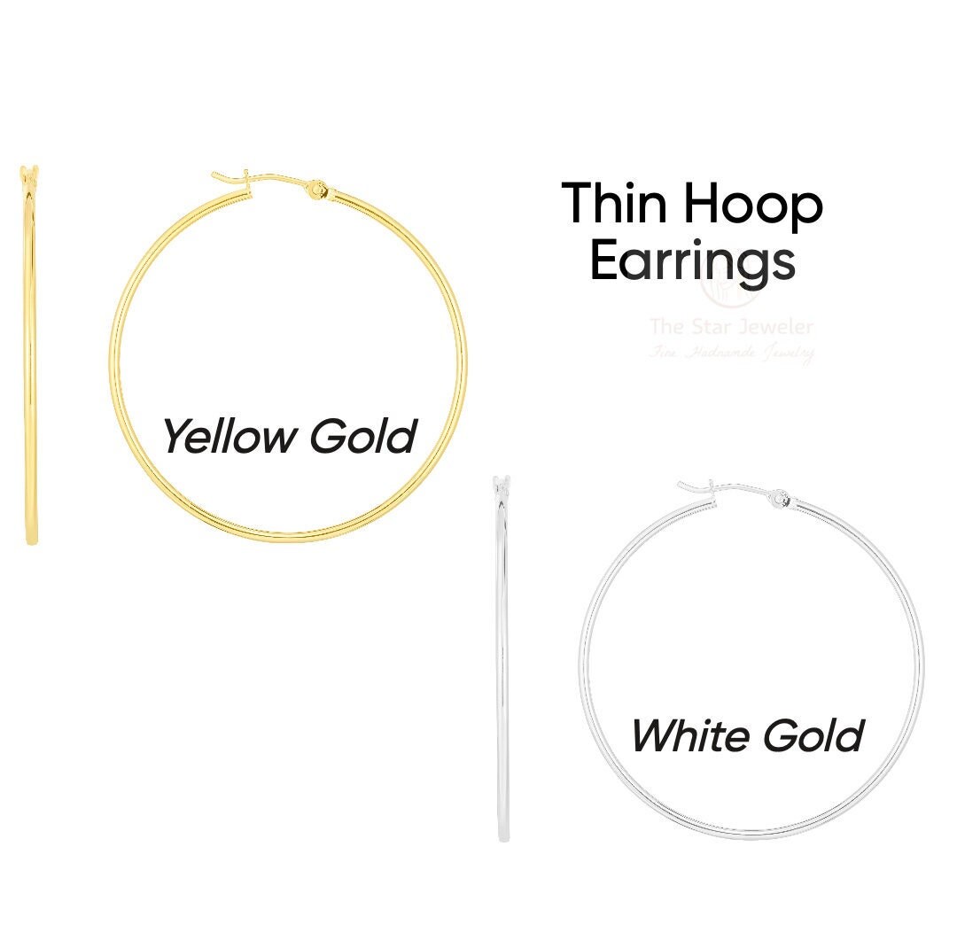 10K Solid Gold Hoop Earrings, Thin Hoop Earrings, Yellow/white Gold