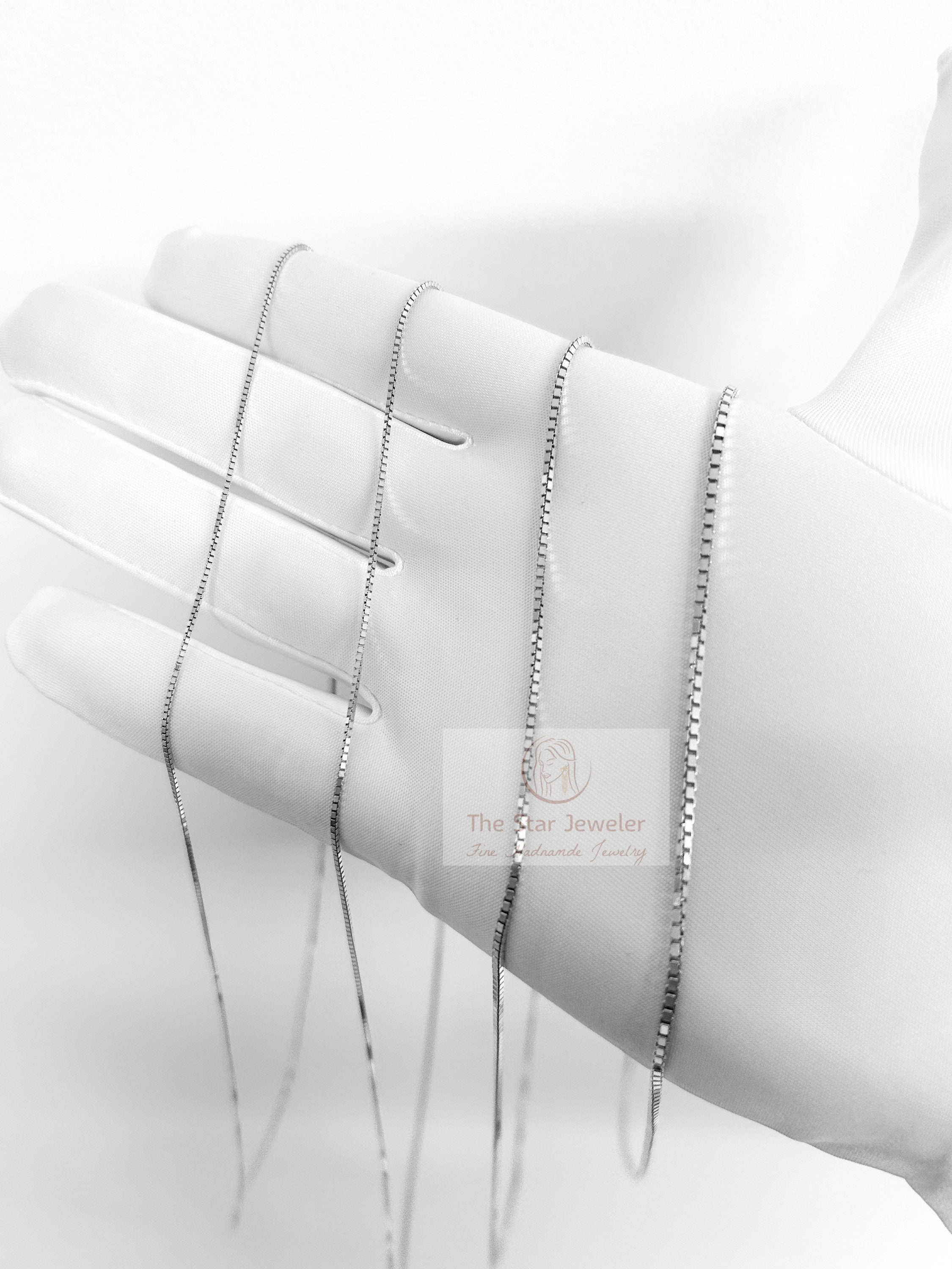 10K Solid White Gold Box Chain Box Chain Necklace Gold Box Etsy