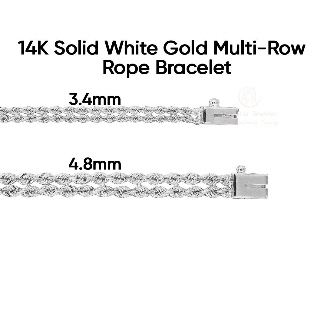 14K Solid White Gold Multi Row Rope Bracelet, Rope Chain Bracelet, Gold