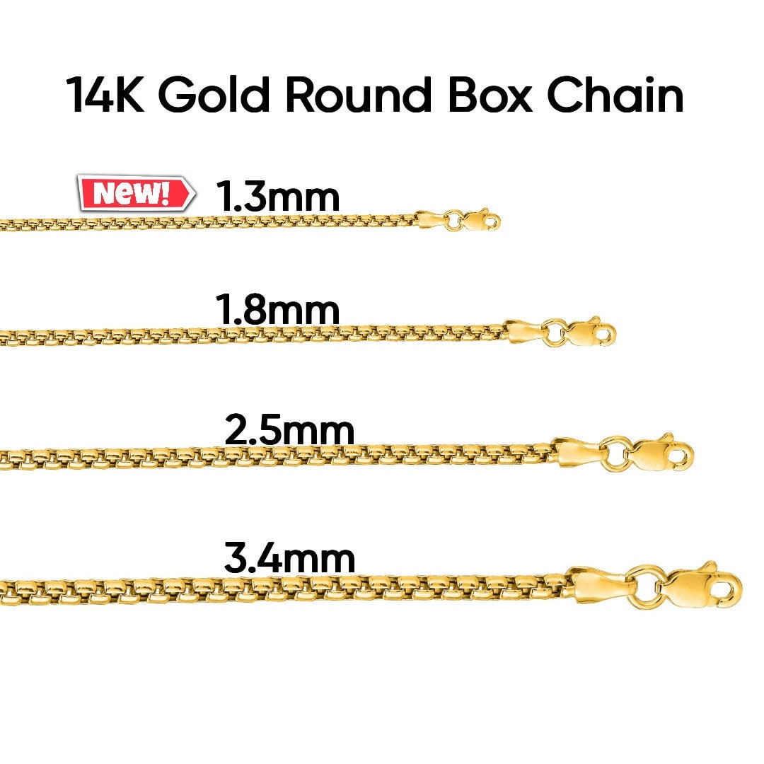 14K Pure Gold Round Box Chain, Light Round Box Chain, Gold Box Necklace