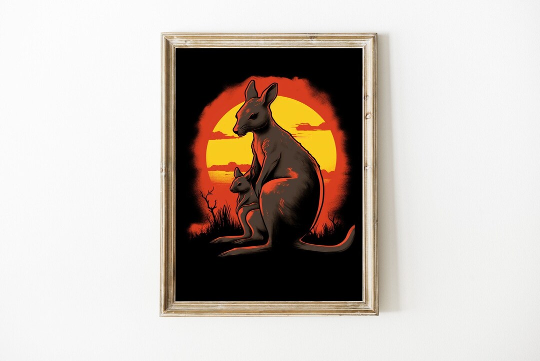 Kangaroo Wall Art Australian Sunset Kangaroo and Joey Etsy