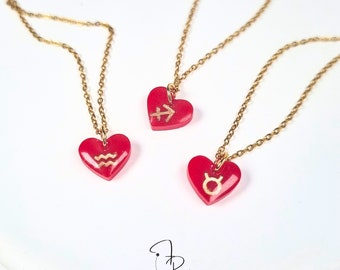 Collar de corazón pequeño del zodíaco, collar de corazón rojo diminuto, idea de regalo de San Valentín, collar personalizado, collar de corazón delicado, regalos para ella