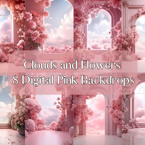 Clouds and Pink Flowers Maternity Backdrop, Photoshop Overlays , Studio Backdrop Overlays, Fine Art Textures, Backdrop Bundle