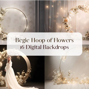 Begie Floral Ring Backdrop, Begie Floral Hoop Digital Backdrop Overlay, Photoshop Overlays, Bundle Maternity Backdrop Overlays,