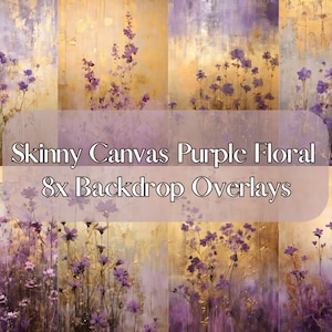 Purple Floral Canvas Digital Backdrops: Studio Photography Overlays (Digital Download)