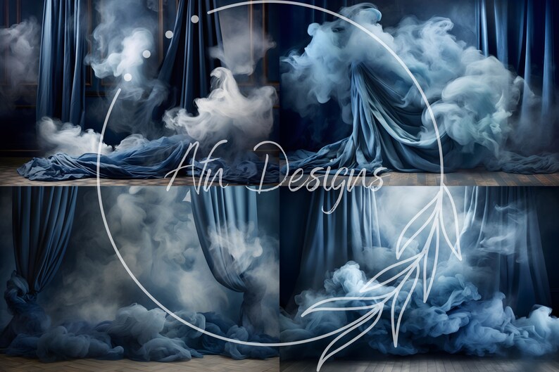 Smokey Blue Fabric Maternity Backdrop, Overlays , Studio