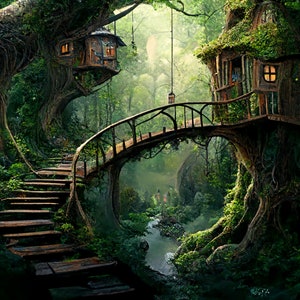 Enchanted forest magical treehouse village #2 poster