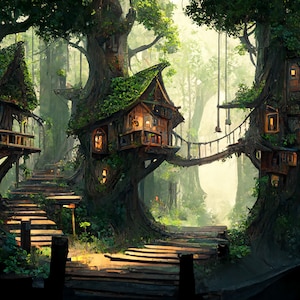 Enchanted forest magical treehouse village #4 poster