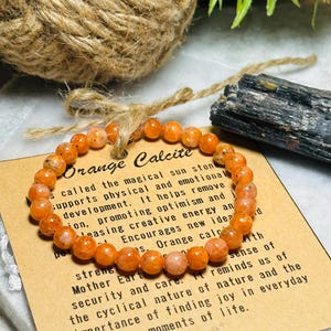 Beautiful 100% Natural Orange Calcite  Bracelet 6mm  or 8 mm| Amplify energy and radiate positivity | Cancer & Leo Birthstone |
