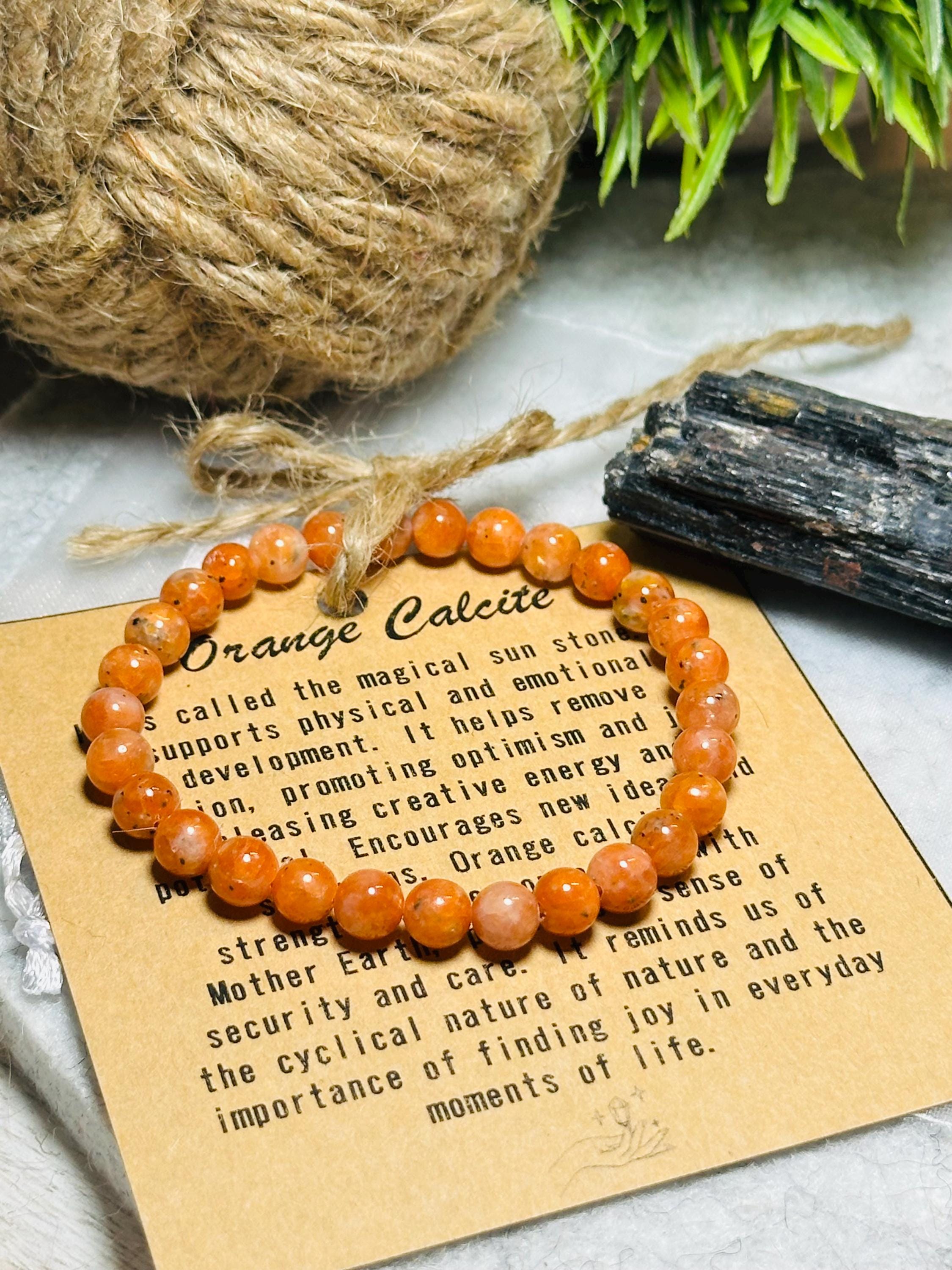 orange　 メタルブレスレット Beautiful 100% Natural Orange Calcite Bracelet 6mm or 8 Mm