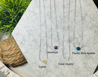 Natural Genuine Faced Puff Coin Crystals 6mm Surgical Stainless Steel Necklace. | Minimalist | Delicate| Dainty|