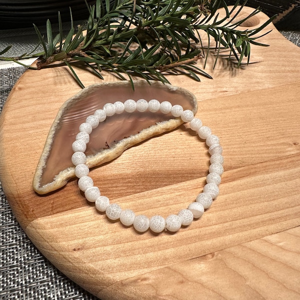 Frosted White Dragon Vein Agate Matte Bracelet 6mm | Protecting Against Stress | Personal Energy |