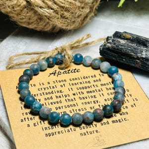 100%Natural  Matte Blue Apatite Gemstone Bracelet 6mm | Opening Your Heart and Mind |