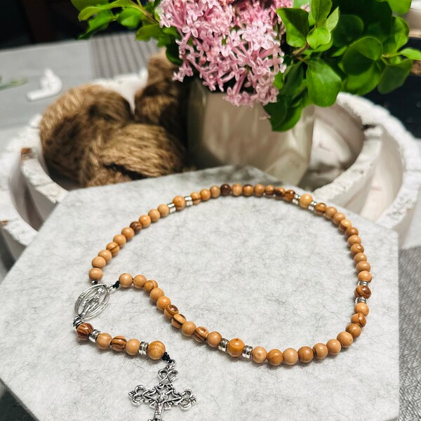 Handmade 100%Natural Olive Wood from Jerusalem Rosary 6mm  |Symbol of friendship, reconciliation, cleansing, healing, light sign of peace |