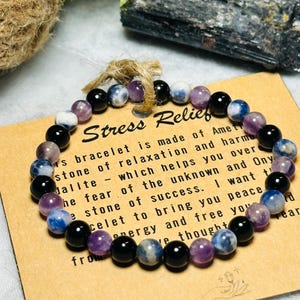Stress Relief Gemstone Bracelet 6mm |Amethyst,Sodalite ,Onyx |