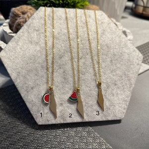 Edelstahl Palästina Karte 18-Zoll-Halskette mit Wassermelonen-Charme Goldton | Peace |Wassermelonen Anhänger|