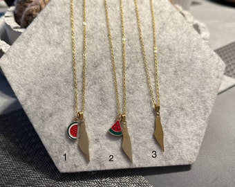 Stainless Steel Palestine Map  18 inch necklace with Watermelon Charm Gold Tone |Free Palestine Necklace | Peace |Watermelon Charm|