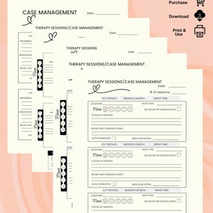 Vorlagen für Therapeutennotizen, Community-basierte MH-Notizen, Beratungsnotizen, Fallmanagementnotizen, Notizen zur psychischen Gesundheit, Therapienotizen im PDF-Format