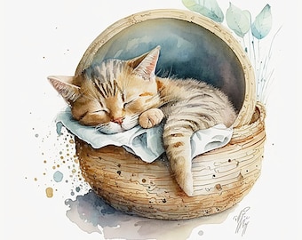 Watercolour Cats/Kitten Clipart, Wild Flower Cat Clipart, Digital File, Commercial Use, PNG Clipart
