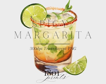 Watercolor Spicy Margarita Illustration: Cocktail Clipart (Digital Download)