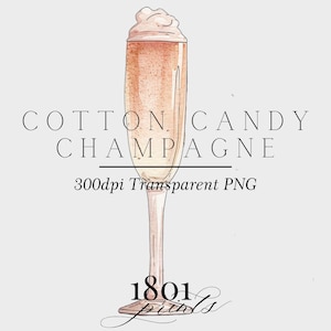 Ilustração em aquarela de algodão doce champanhe || gráficos de coquetel de casamento flauta rosa vidro bubby bar despedida de solteira