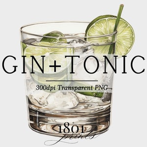 Gin Tonic Cocktail Illustration || Clipart digitaler Download Aquarell Barkarte Hochzeitsgetränke AC403