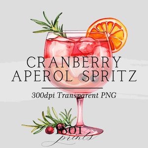 Cranberry + Orange Aperol Spritz Cocktail Grafik Illustration || digitaler Download Aquarell Barkarte Hochzeit Cocktail Clipart AC552