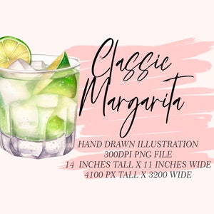 Watercolor Margarita Clipart: Cocktail Illustration (Digital Download)