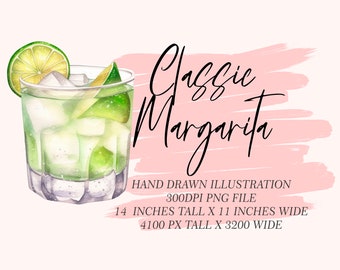 Watercolor Margarita Clipart: Cocktail Illustration (Digital Download)