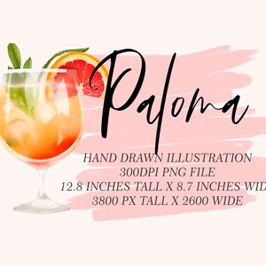 Watercolor Paloma Cocktail Illustration: Bar Menu Clipart (Digital Download)