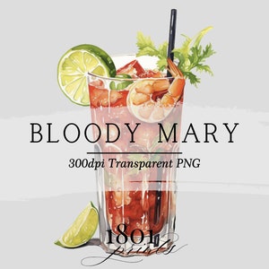 Bloody Mary Watercolor Cocktail Illustration || signature cocktail digital download watercolor bar menu wedding drinks graphic clipart AC395