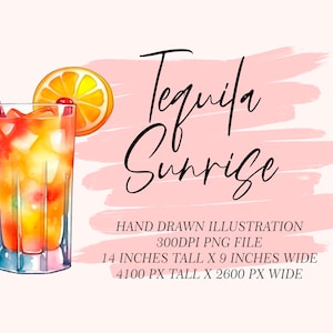 Tequila Sunrise Watercolor Illustration: Cocktail Clipart (Digital Download)