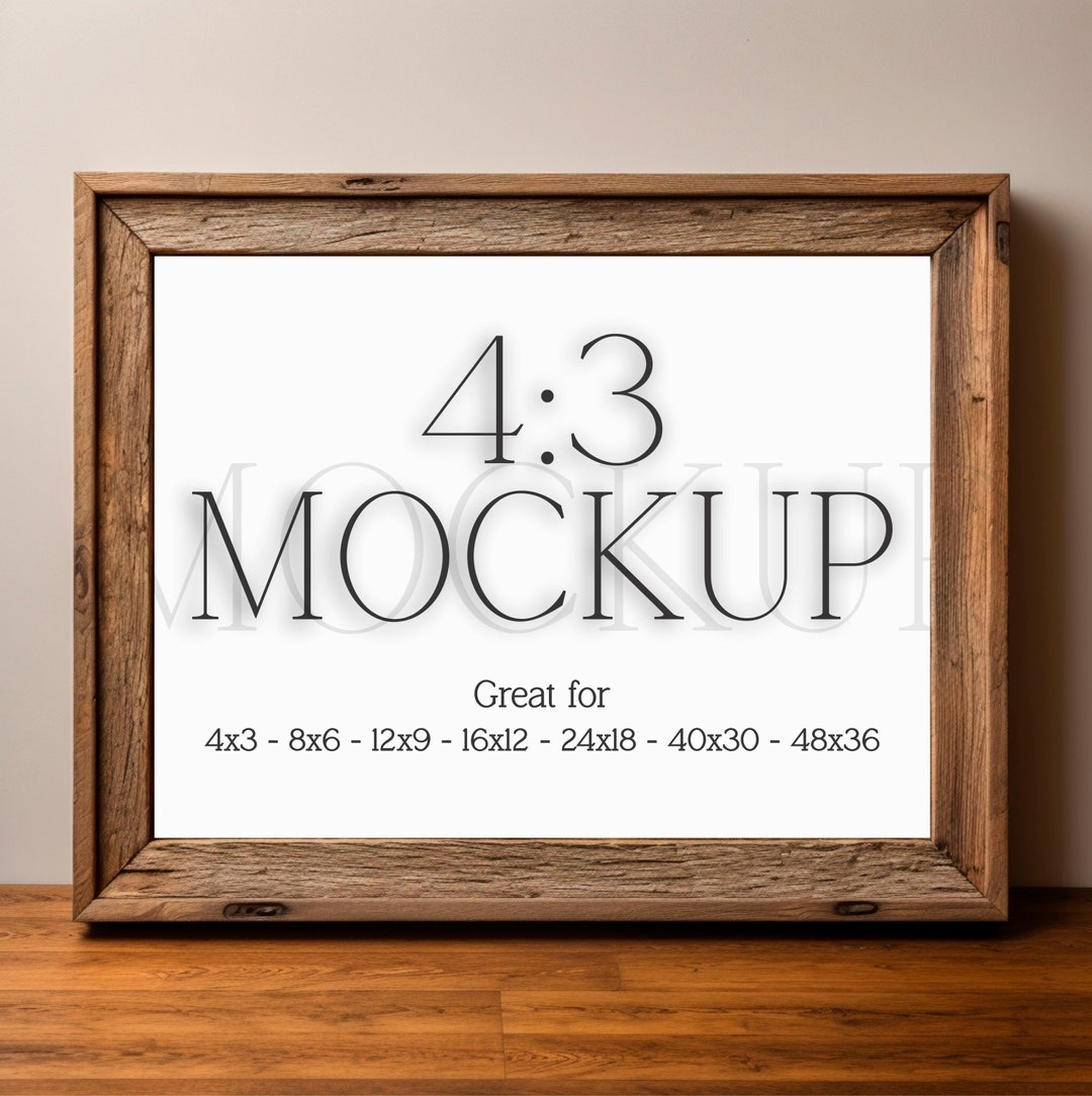 4:3 Horizontal Wooden Frame Mockup Jpeg || Portrait Poster Picture