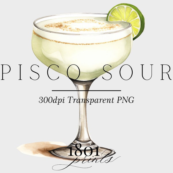 Pisco Sour - Watercolor Cocktail Graphic Illustration || clipart digital download watercolor bar menu wedding cocktail drinks AC293