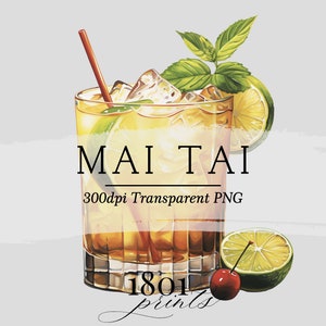 Illustration graphique de cocktail aquarelle Mai Tai || clipart téléchargement numérique menu bar aquarelle cocktail de mariage AC396