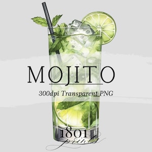 Mojito - Illustrazione grafica cocktail acquerello // clipart download digitale menu bar acquerello cocktail cocktail bevande AC385