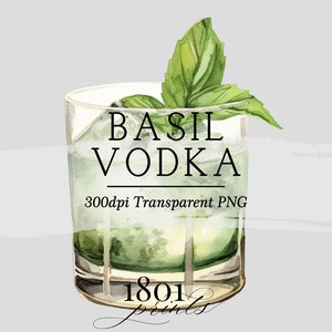 Basil Vodka Acquerello Cocktail Illustrazione grafica // clipart download digitale acquerello bar menu cocktail cocktail di nozze AC519