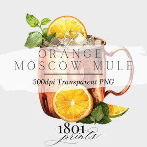 Oranje grafische illustratie Moskou-muilezelcocktail || clipart digitale download aquarel barmenu bruiloft cocktail drankjes clipart AC312